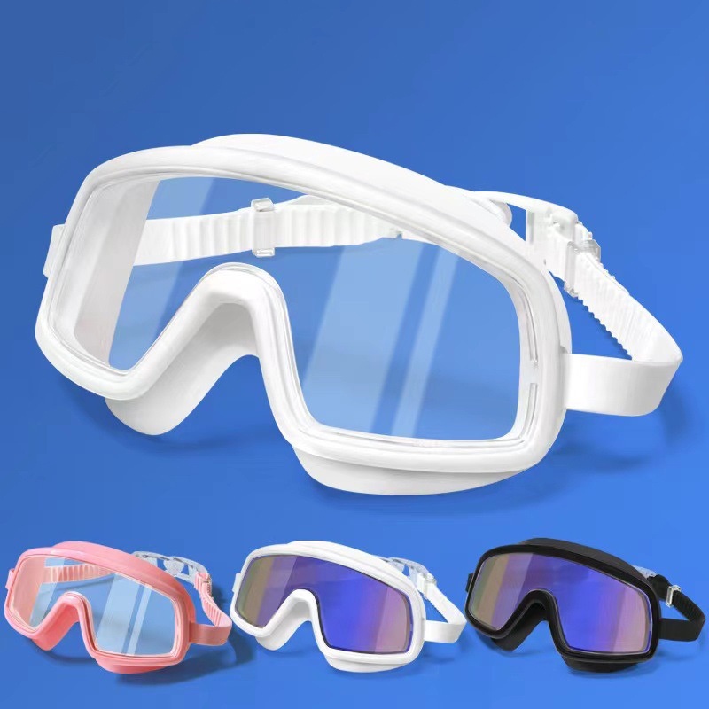 Kacamata Renang Dewasa Frame Besar HD Electroplated Waterproof Anti Fog Goggles Wanita Pria