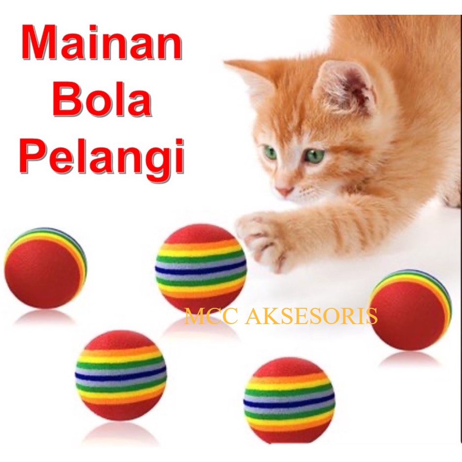 MCC Mainan Gigitan Bola Garis Rainbow Kucing Cat Toys Mainan Hewan Peliharaan Doggy