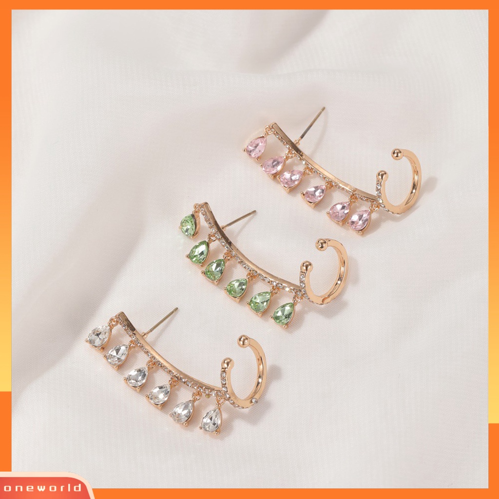 [WOD] 1 Pc Bersinar Terintegrasi Klip Telinga Tembaga Tetesan Air Cubic Zirconia Ear Stud Clip Pesta Perhiasan