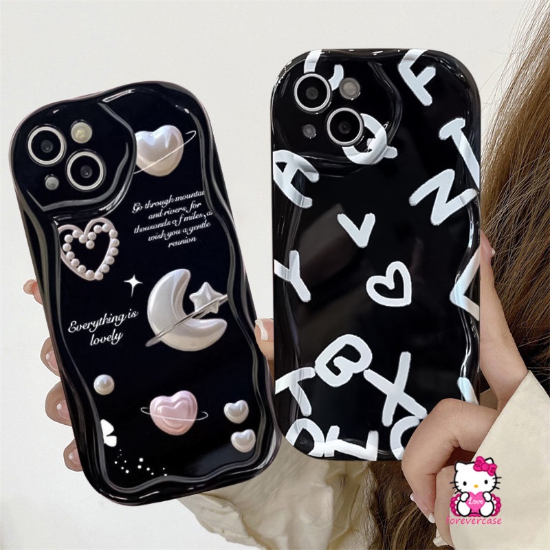 Casing Soft 3D Wavy Curved Edge Untuk Realme C53 C55 C33 C21 C12 C21Y C25Y C35 C31 C30 C17 C3 C25 C25s C15 C11 C20 5 7i 9i 5i 6i 5s Romantic Bulan Bintang Alphabet Love Heart Cover