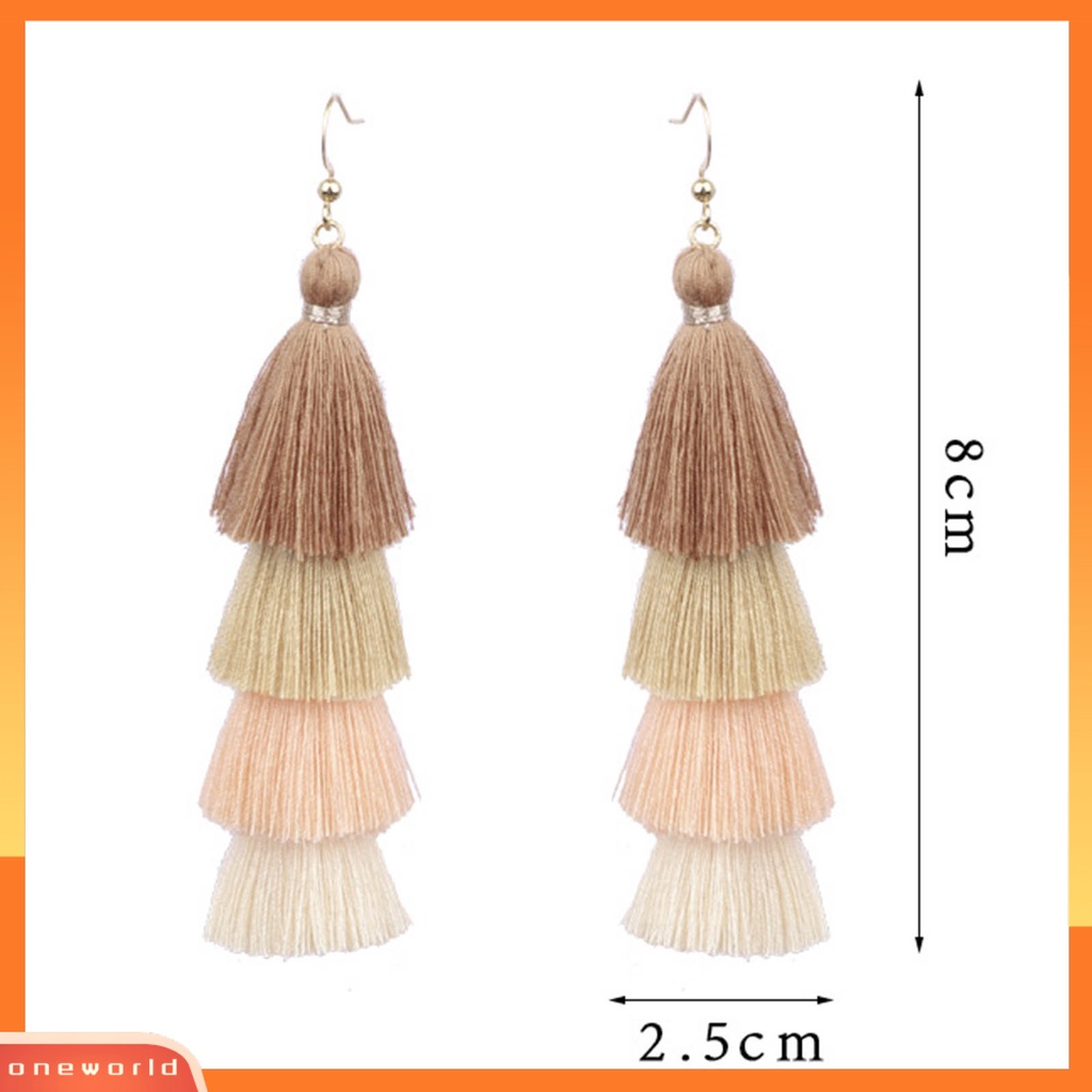 [WOD] 1pasang Anting Menarik Gaya Bohemia Ultra Panjang 4lapis Rumbai Fringe Menjuntai Anting Untuk Wanita