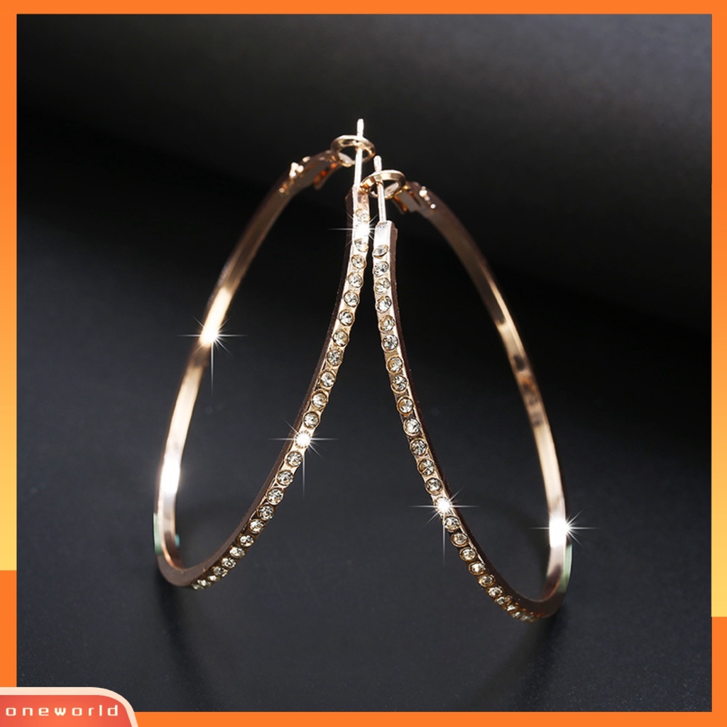 [WOD] Anting Hoop Sentuhan Baik Pengerjaan Indah Berlian Imitasi Dekorasi Lingkaran Besar Loop Wanita Anting-Anting Untuk Tanggal