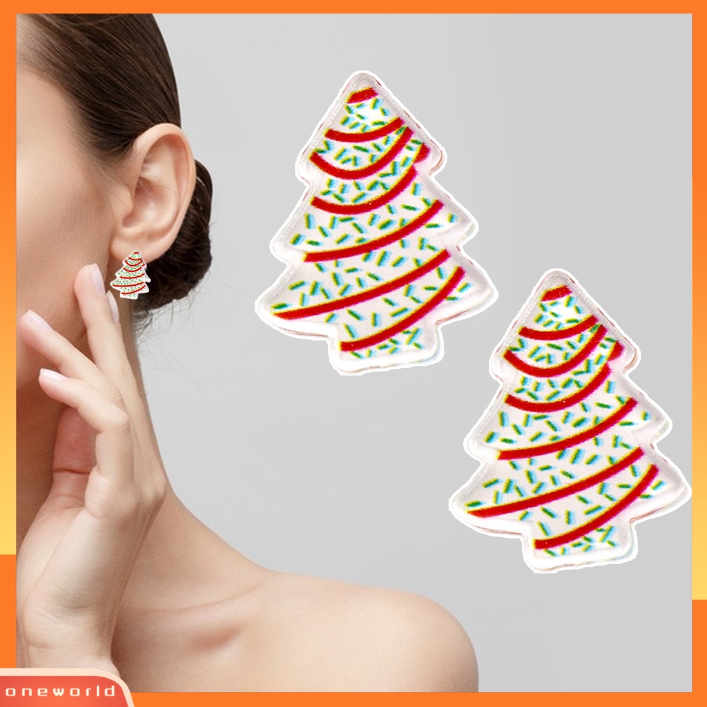 [WOD] 1pasang Ear Studs Mini Fun Hypoallergenic Lucu Akrilik Hadiah Fashion Perhiasan Pohon Natal Berbentuk Wanita Anting Untuk Pacaran