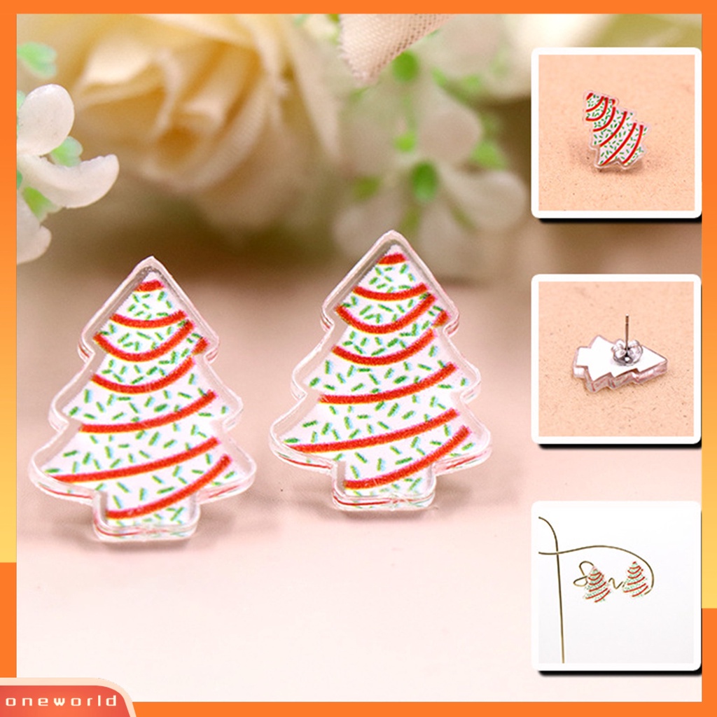 [WOD] 1pasang Ear Studs Mini Fun Hypoallergenic Lucu Akrilik Hadiah Fashion Perhiasan Pohon Natal Berbentuk Wanita Anting Untuk Pacaran