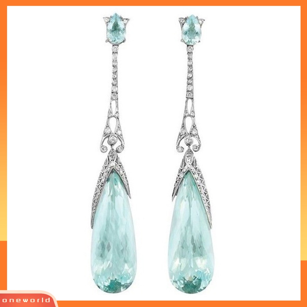 [WOD] Wanita Elegan Imitasi Aquamarine Menjuntai Ear Stud Earrings Hadiah Perhiasan Pernikahan