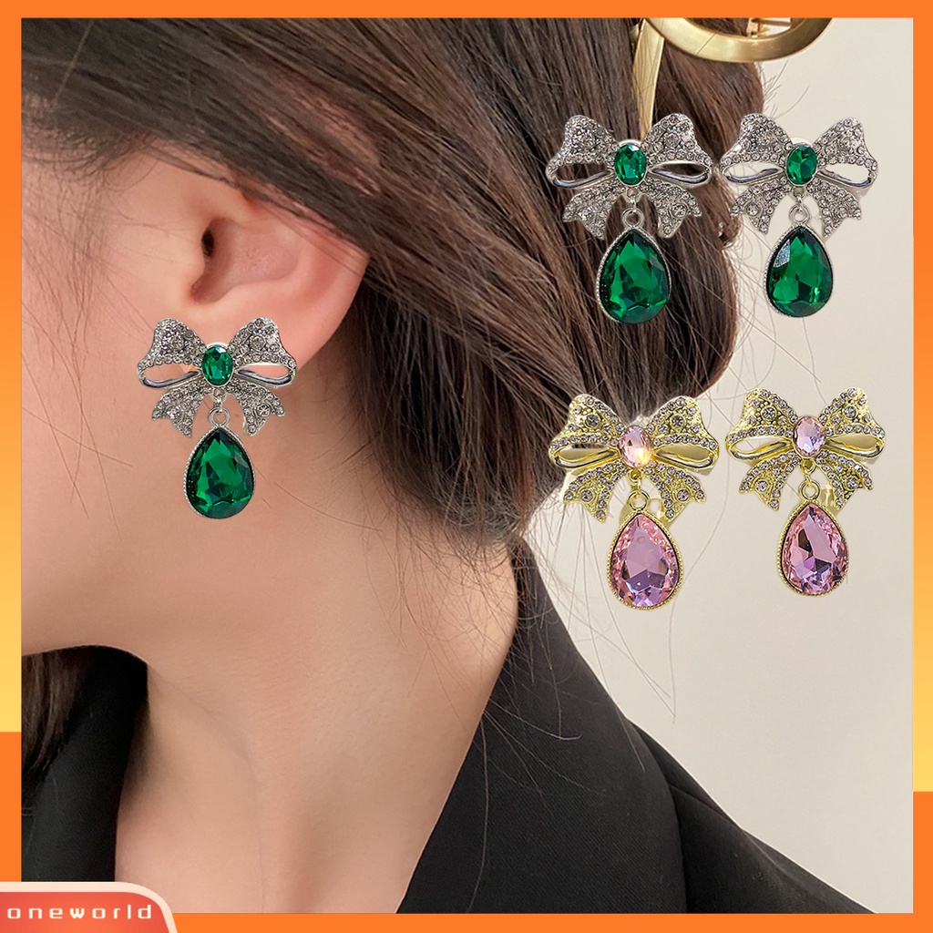 [WOD] Anting Menjuntai Warna-Warni Kristal Imitasi Tetesan Air Gaya Vintage Romantis Hadiah Mempesona Berlian Imitasi Ikatan Simpul Ear Studs Untuk Pesta