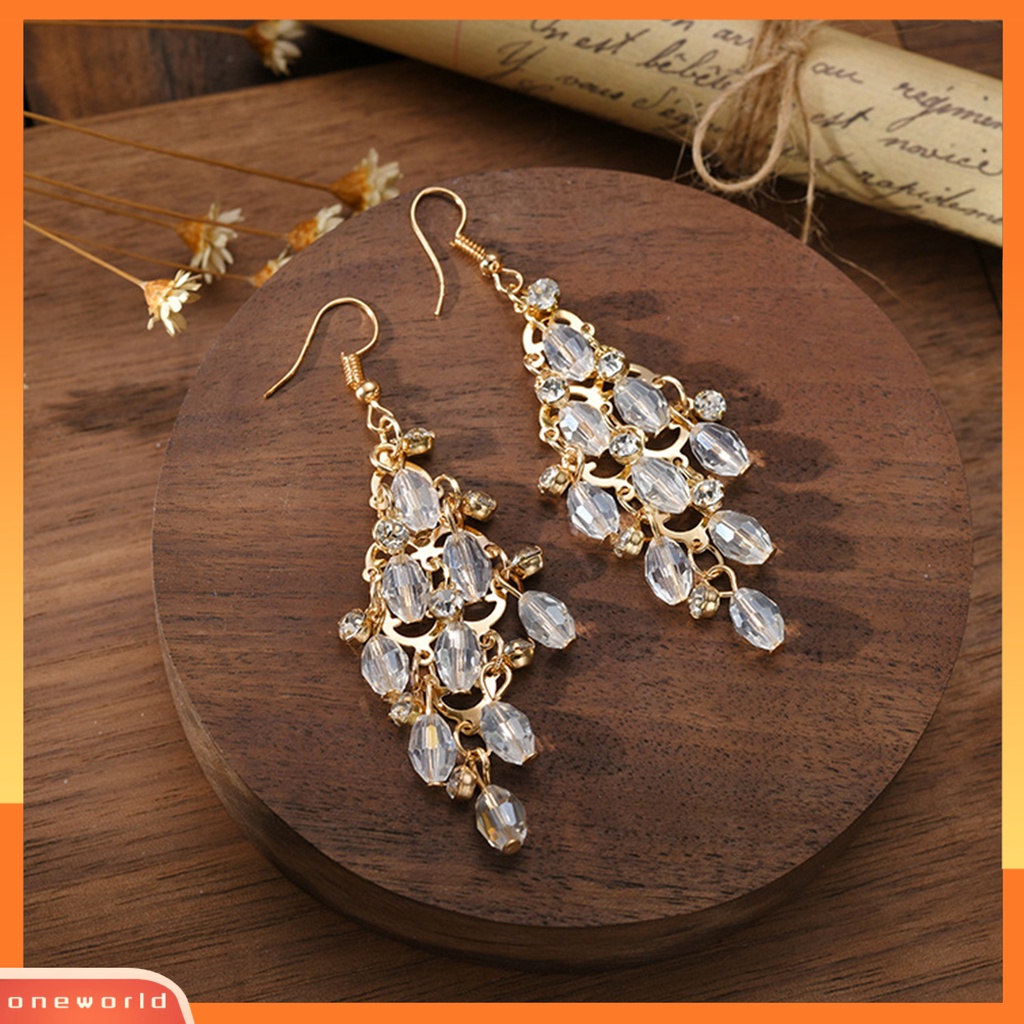 [WOD] 1pasang Anting Wanita Multi-layer Kristal Imitasi Bentuk Belah Ketupat Anting Menjuntai Eye-catching Untuk Prom