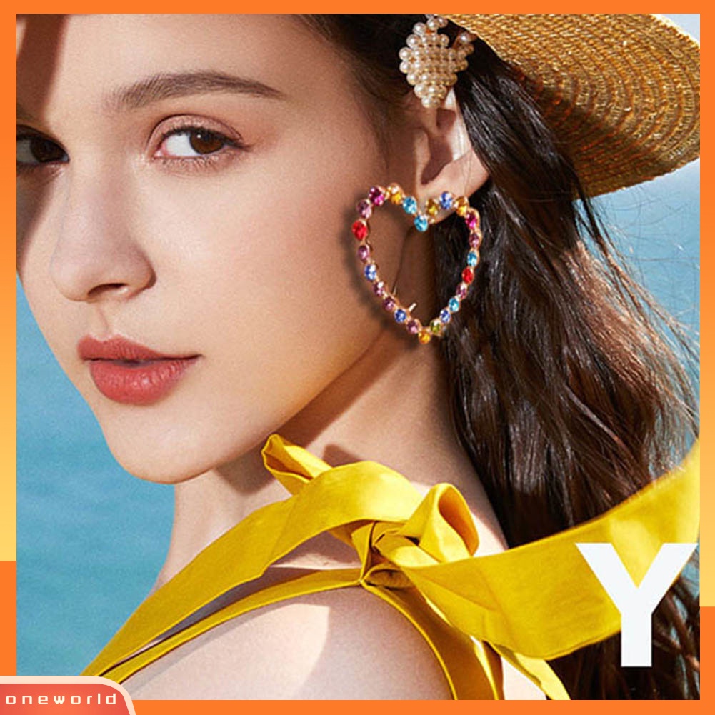 [WOD] Fashion Wanita Mutiara Imitasi Berlian Imitasi Hati Menjuntai Ear Stud Earrings Perhiasan Hadiah