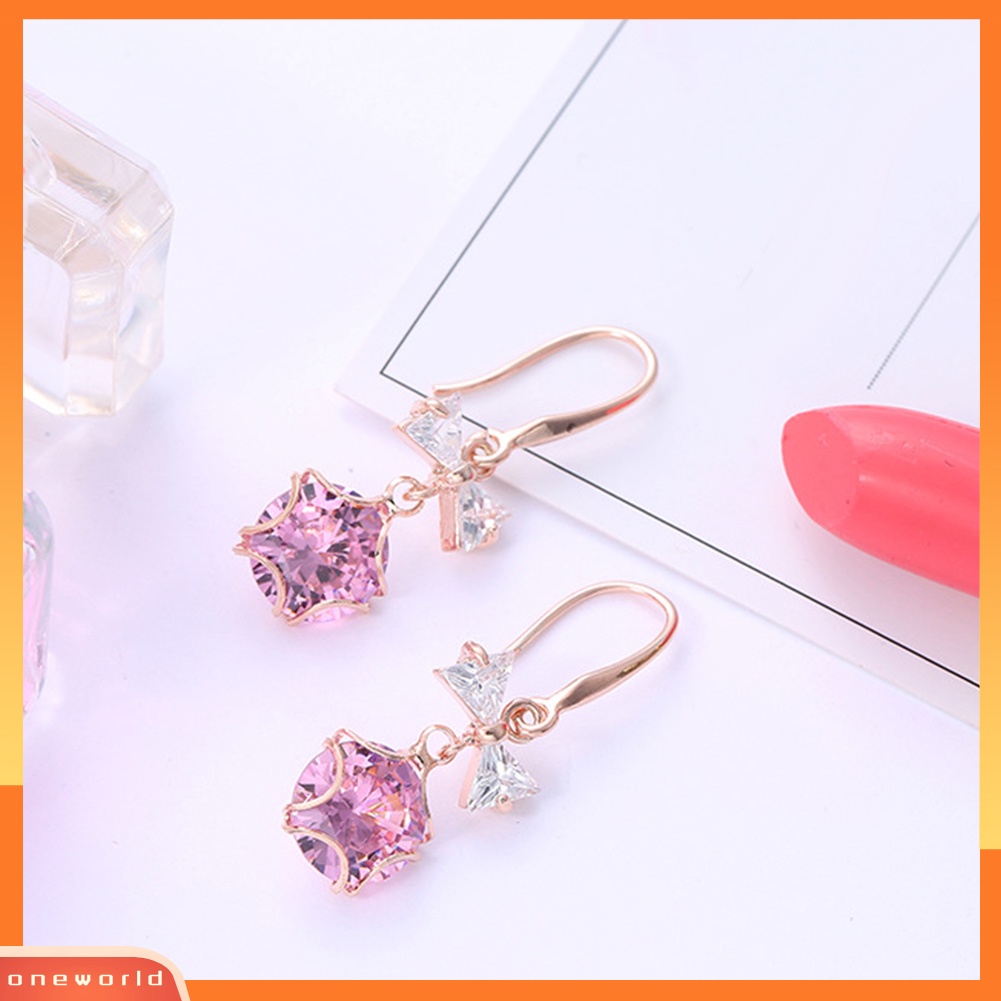 [WOD] Fashion Wanita Kupu-Kupu Busur Liontin Cubic Zirconia Panjang Menjuntai Kait Anting