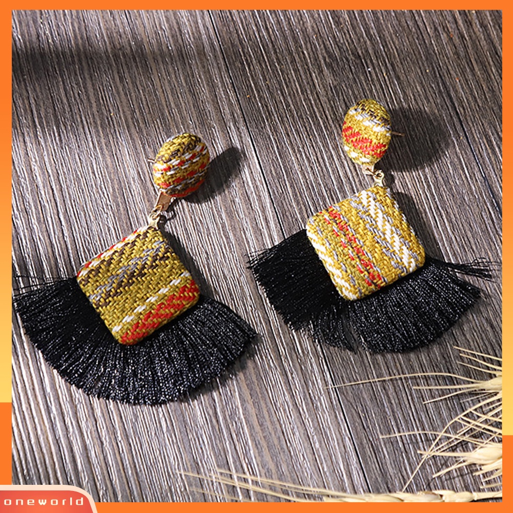 [WOD] Retro Belah Ketupat Kipas Fringe Rumbai Pesona Tenun Laporan Stud Anting Lady Jewelry