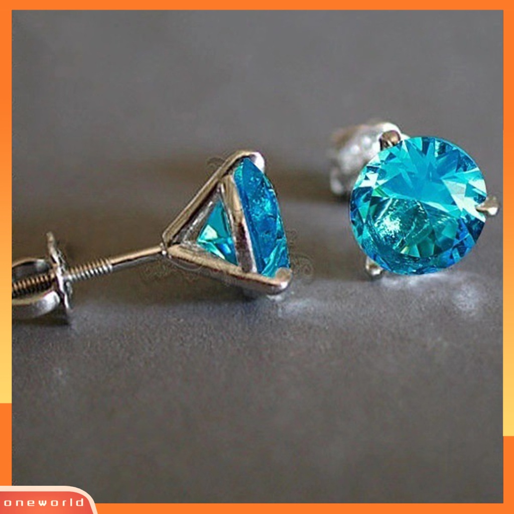 [WOD] 1pasang Fashion Elegan Bulat Berlian Imitasi Wanita Segitiga Ear Stud Earring Hadiah