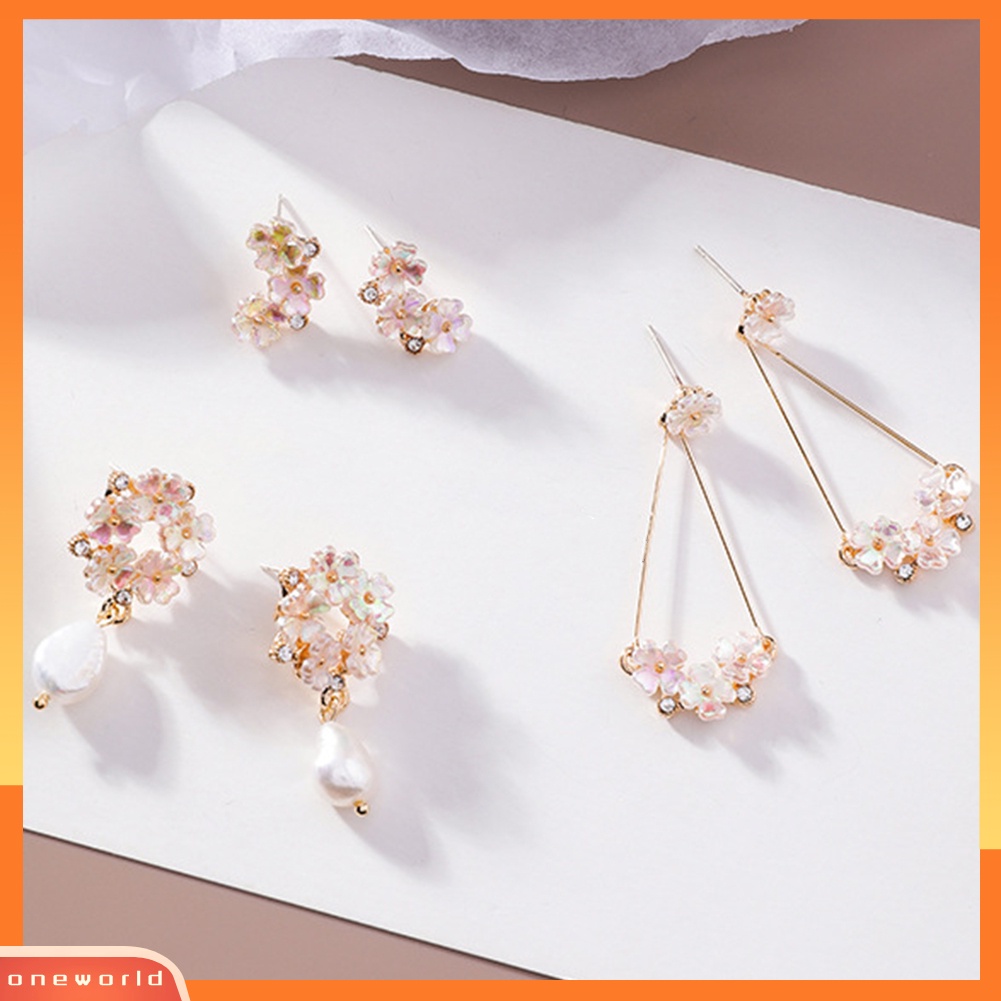 [WOD] Bunga Elegan Berlian Imitasi Hias Mutiara Imitasi Pesona Stud Anting Wanita Perhiasan