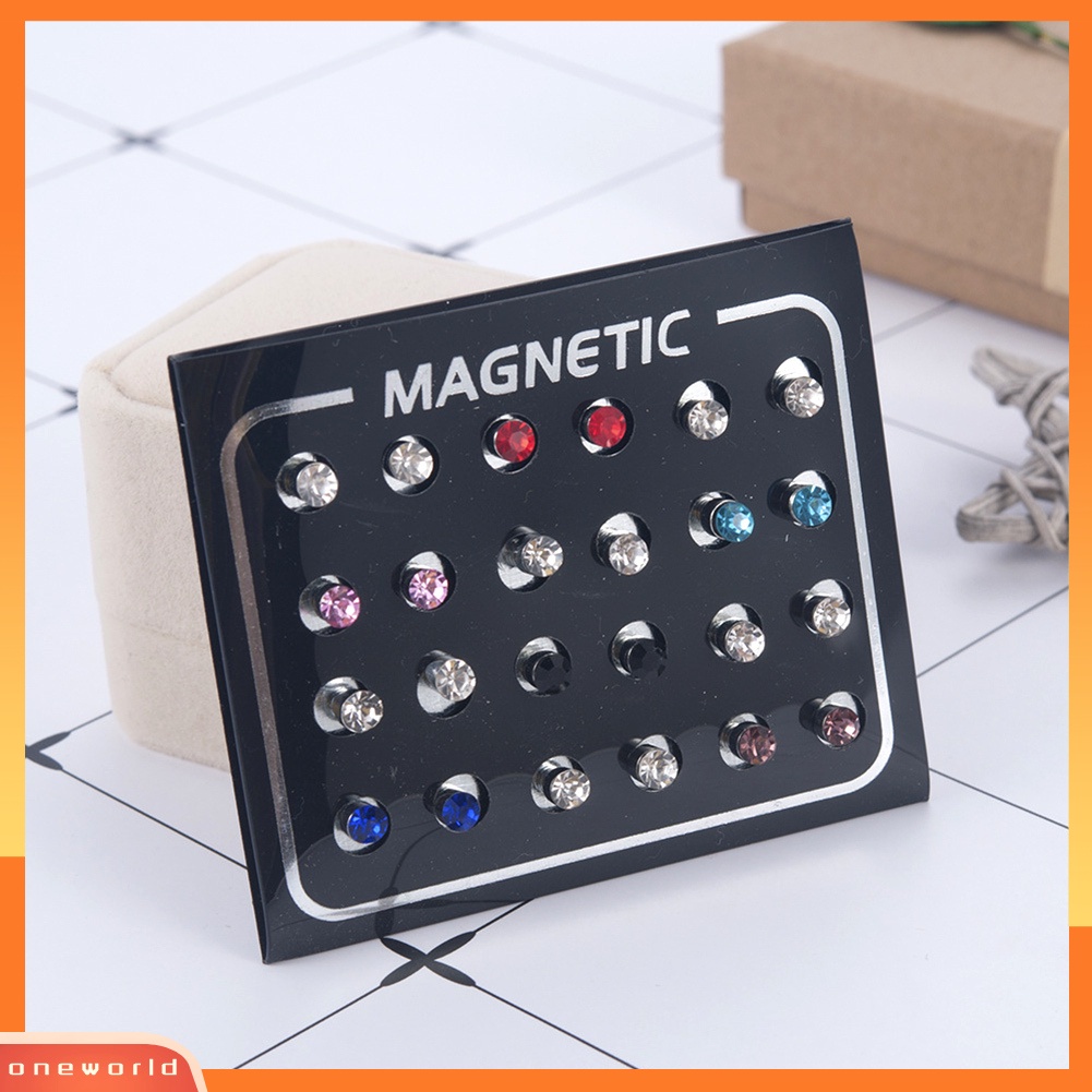 [WOD] 12pasang /Set Unisex Berlian Imitasi Bertatahkan ic Stud Earrings Non Piercing Jewelry