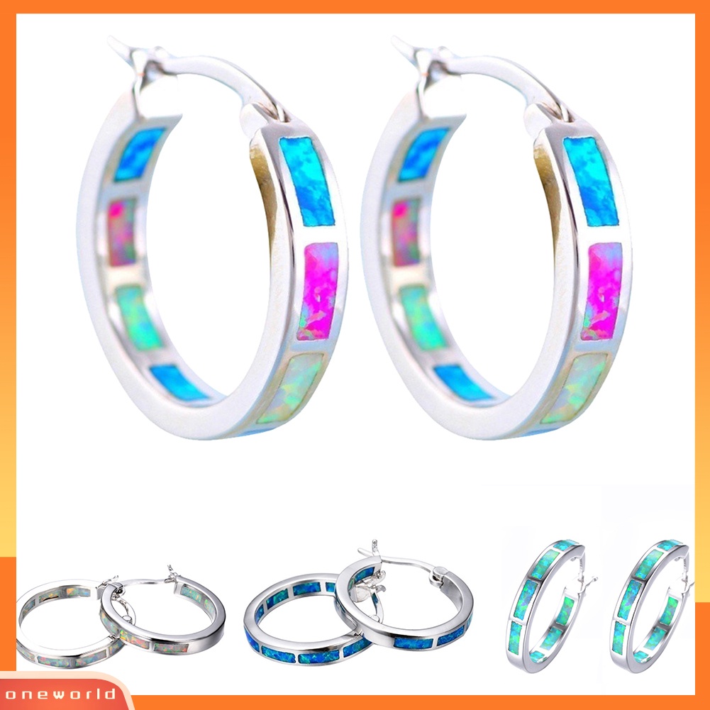 [WOD] Wanita Multicolor Faux Opal Hias Lingkaran Menjuntai Hoop Earrings Perhiasan Hadiah