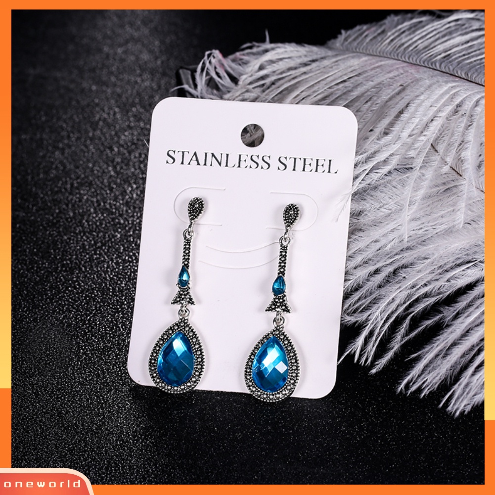 [WOD] Vintage Wanita Berlian Imitasi Bertatahkan Panjang Menjuntai Anting Tetesan Air Eardrops Perhiasan