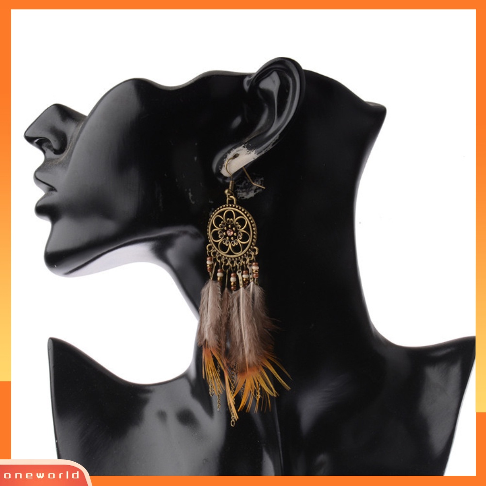 [WOD] Fashion Wanita Dream Catcher Bulu Panjang Menjuntai Kait Anting Rumbai Hadiah