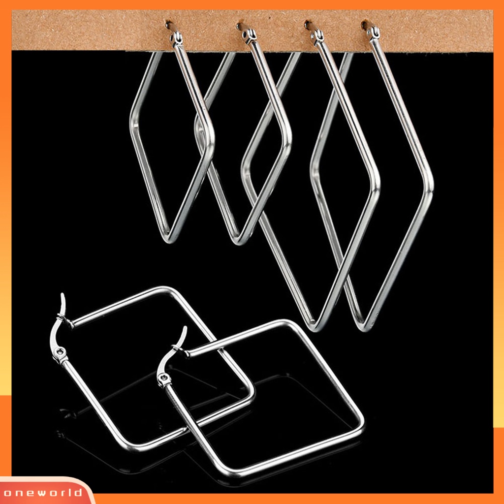 [WOD] Anting Kait Hoop Persegi Berlebihan Anting Lingkaran Persegi Bahan Stainless Steel Untuk Pub