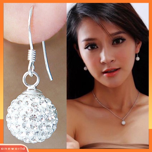 [WOD] Wanita Bening Fashion Perak Berlapis Keramik Lembut Kristal Kait Menjuntai Anting