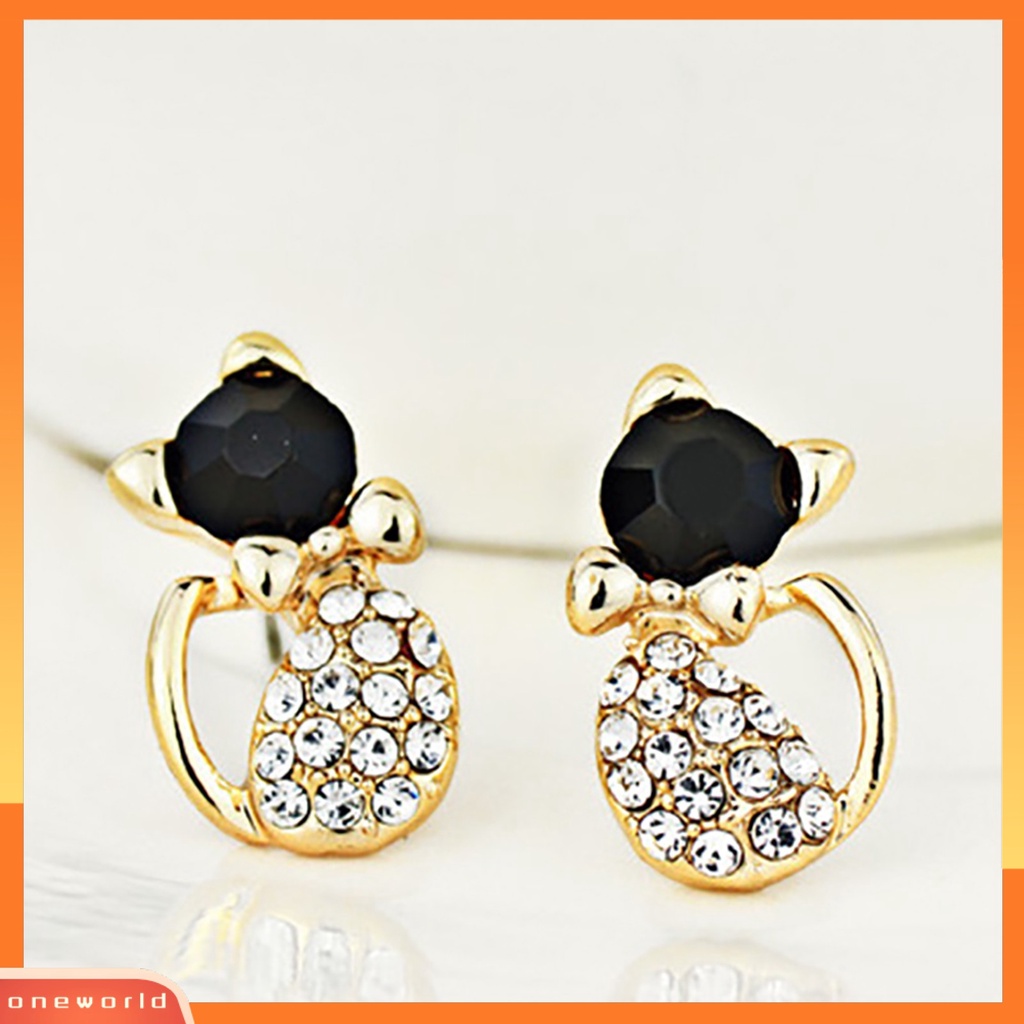 [WOD] 1pasang Wanita Lucu Bentuk Kucing Berlian Imitasi Stud Earrings Ear Studs Jewelry Charm Untuk Pesta Club