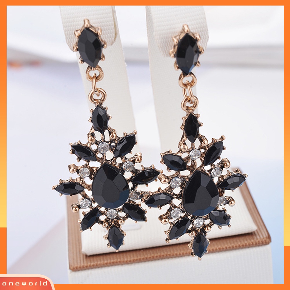 [WOD] Wanita Teardrop Marquise Cut Berlian Imitasi Mengkilap Snowflake Menjuntai Statement Earrings