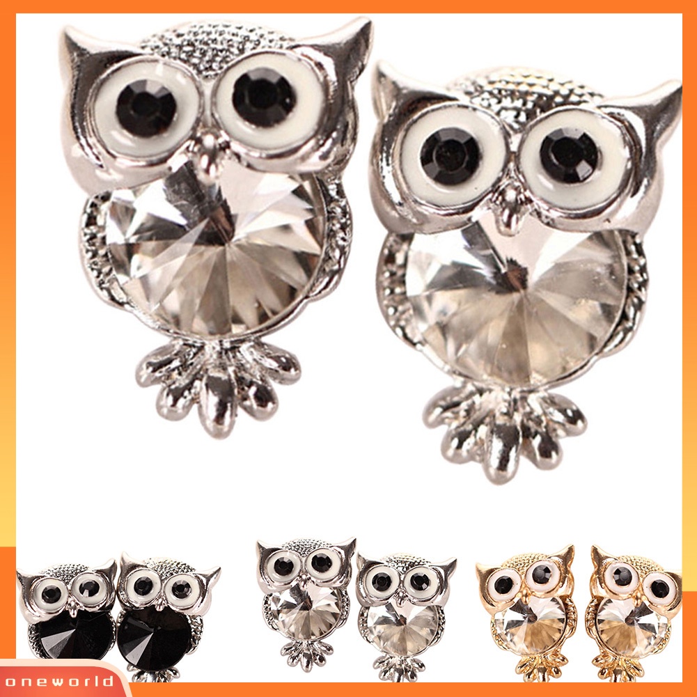 [WOD] Fashion Wanita Owl Cubic Zirconia Alloy Ear Stud Earrings Perhiasan Charms Hadiah