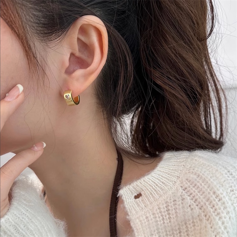 Papaozhu Trendi Hati Berkilau Zirkon 14 K Emas Anting Hoop Untuk Wanita Gadis Chic Bersinar Berlian Imitasi Cuff Earring Temperamen Telinga Perhiasan Pesta