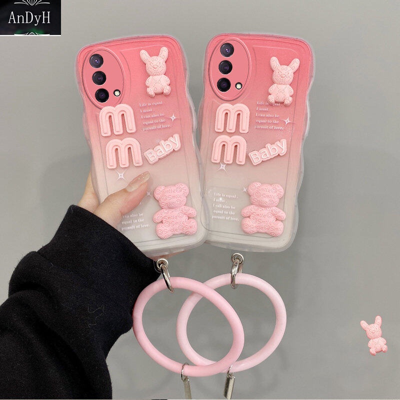 Andyh Desain Baru Untuk OPPO Realme GT Q3 Pro 5G Case 3D Cute Bear+ Solid Color Bracelet Fashion Premium Gradient Soft Phone Case Silikon Shockproof Casing Pelindung Penutup Belakang