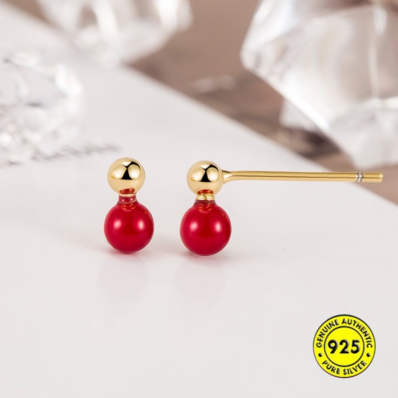 Retro Anting Pejantan Berbentuk Kacang Merah Cahaya Indah Mewah2023Anting Baru U1827