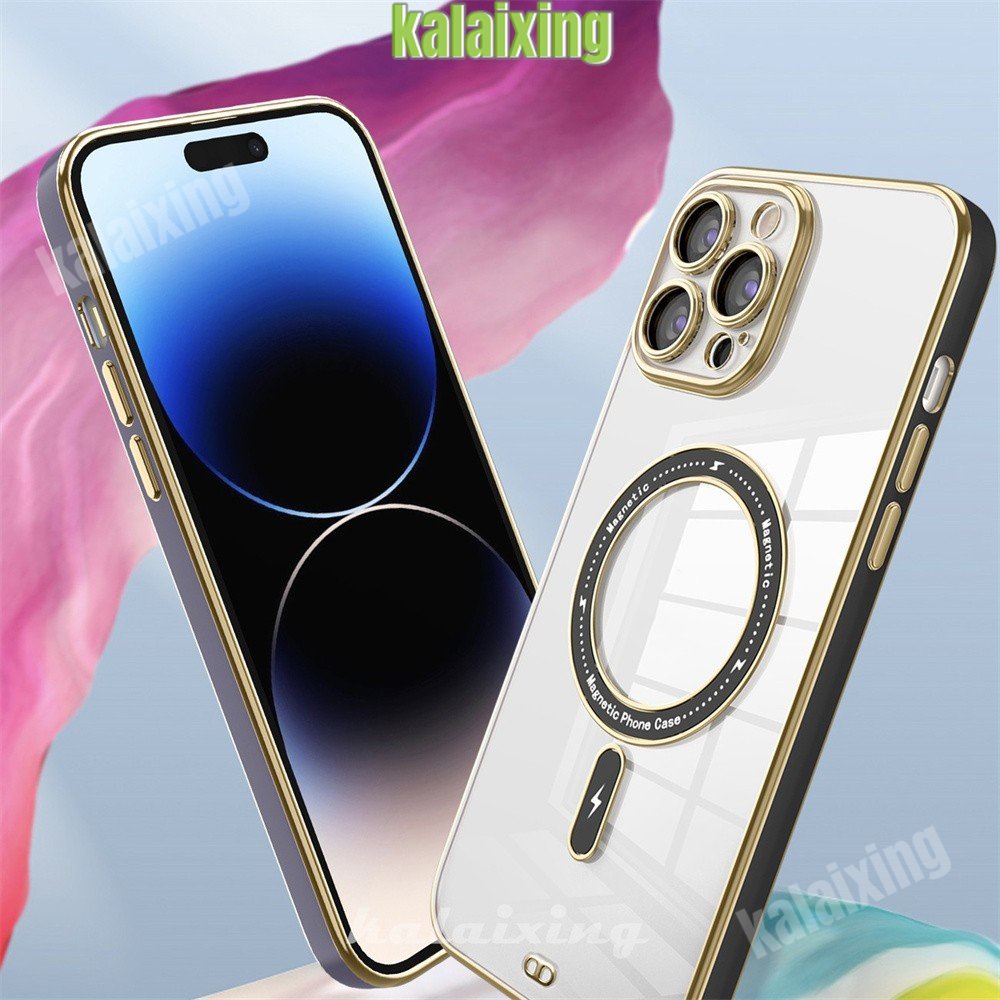 Transparan Dengan Casing Hisap Magnetik Untuk iPhone 14 Pro Max Case13 12 11 Pro Electroplating Soft Square Straight Edge Casing