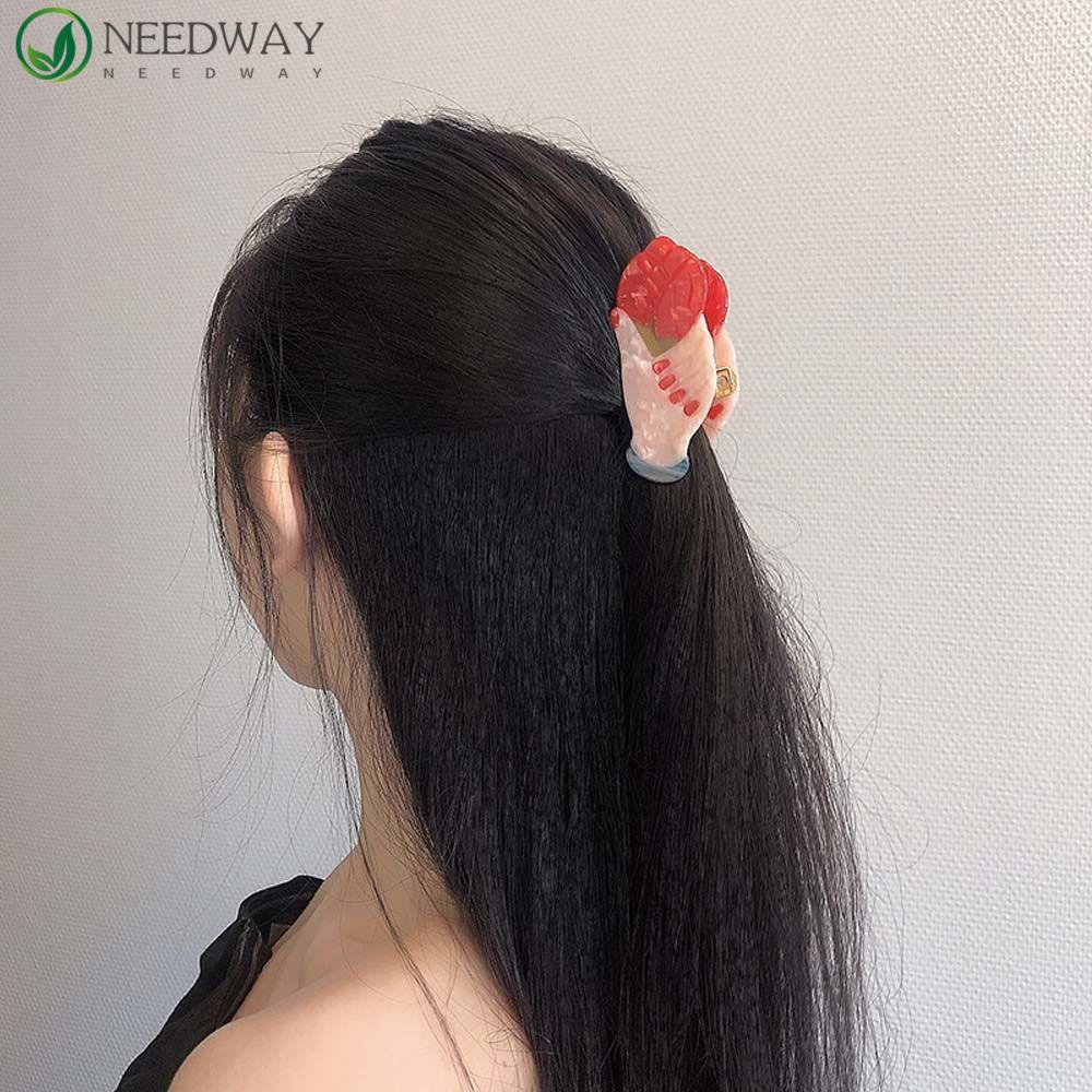 Needway Jepit Rambut Acetic Fashion Akrilik Asetat Bunga Matahari Hibiscus Hold Bouquet Bibir Merah Hiasan Rambut