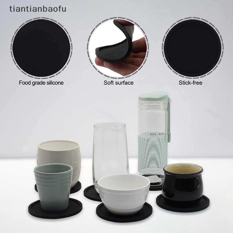 [tiantianbaofu] Tatakan Gelas Silikon Gelas Bulat Set Isi 6pcs Tatakan Gelas Kaca Dengan Holder Glass Coaster Set Silicone Coaster Non-Slip &amp; Washable Butik