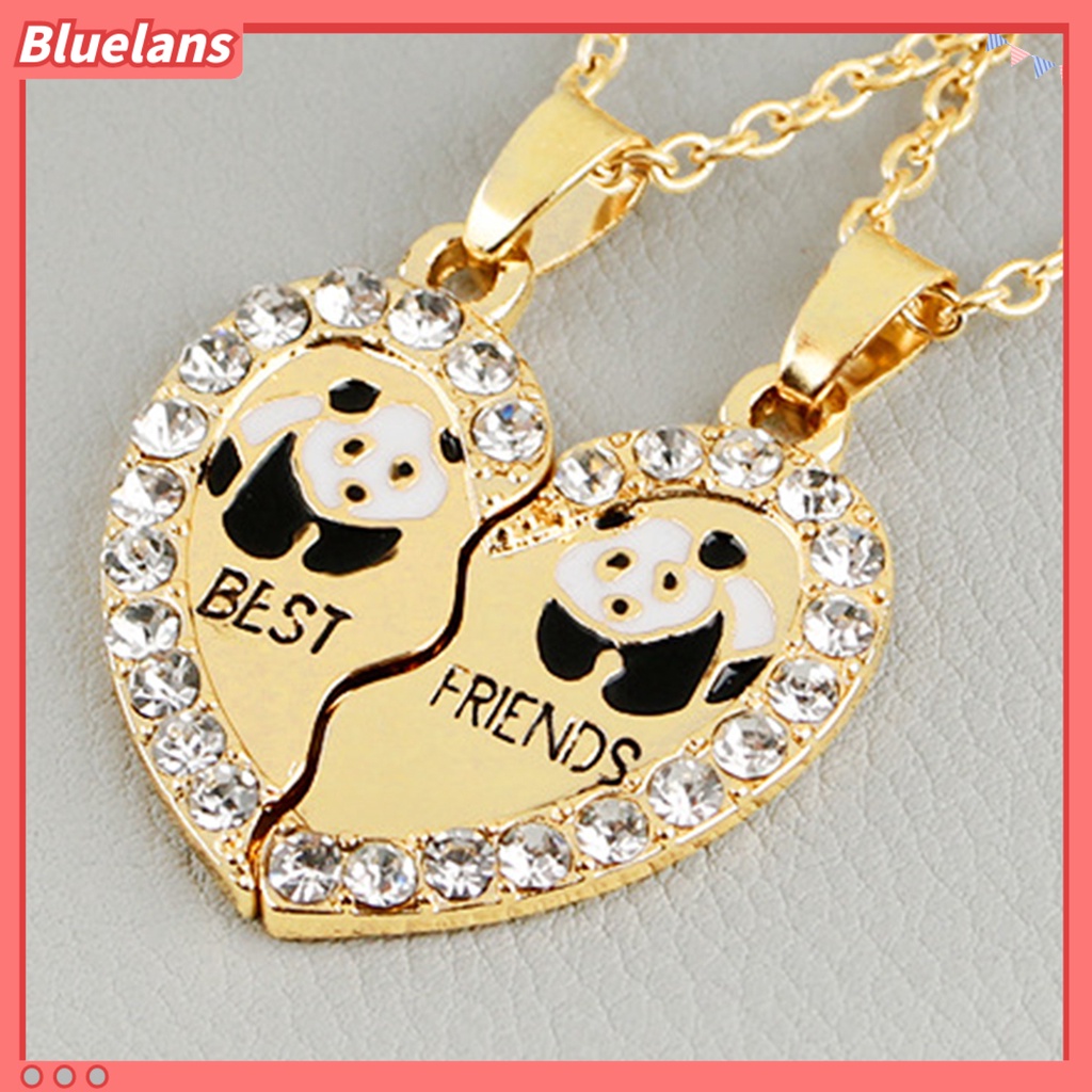 [BLS] 2 Pcs Bersinar Hias Berlian Imitasi Persahabatan Kalung Hadiah Sahabat Panda Hati Liontin Kalung Perhiasan Aksesori