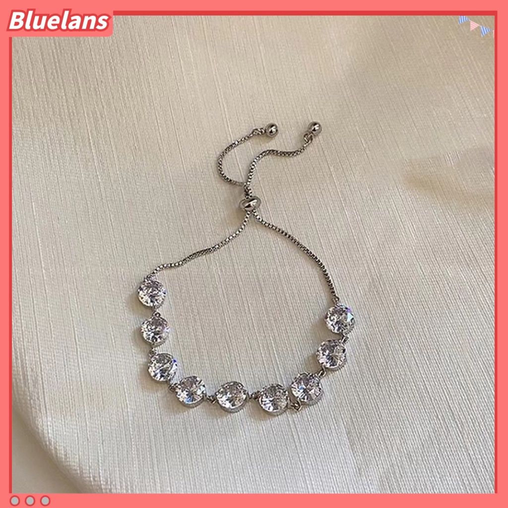 [BLS] Liontin Gelang Berlian Imitasi Hias Manik-Manik Adjustable Warna Perak Fashion Besar Bling Cubic Zirconia Rantai Tangan Aksesori Perhiasan