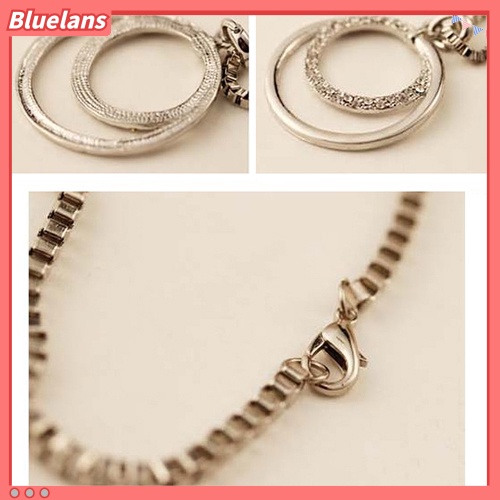 [BLS] Fashion Wanita Kotak Rantai Berlian Imitasi Bulat Lingkaran Liontin Sweater Kalung Perhiasan