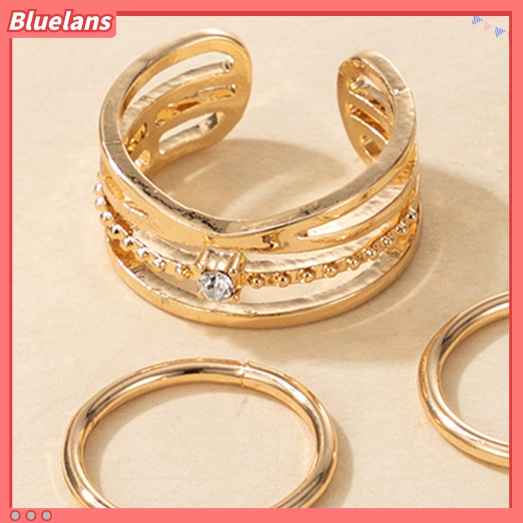 [BLS] 5pcs /Set Cincin Ringan All-matched Warna Emas Shiny Joint Ring Untuk Pernikahan