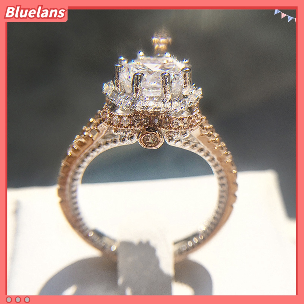 [BLS] 2 Pcs Temperamen Indah Kilau Terang Electroplating Engagement Rings Shiny Rhinestone Women Finger Rings Aksesoris Perhiasan