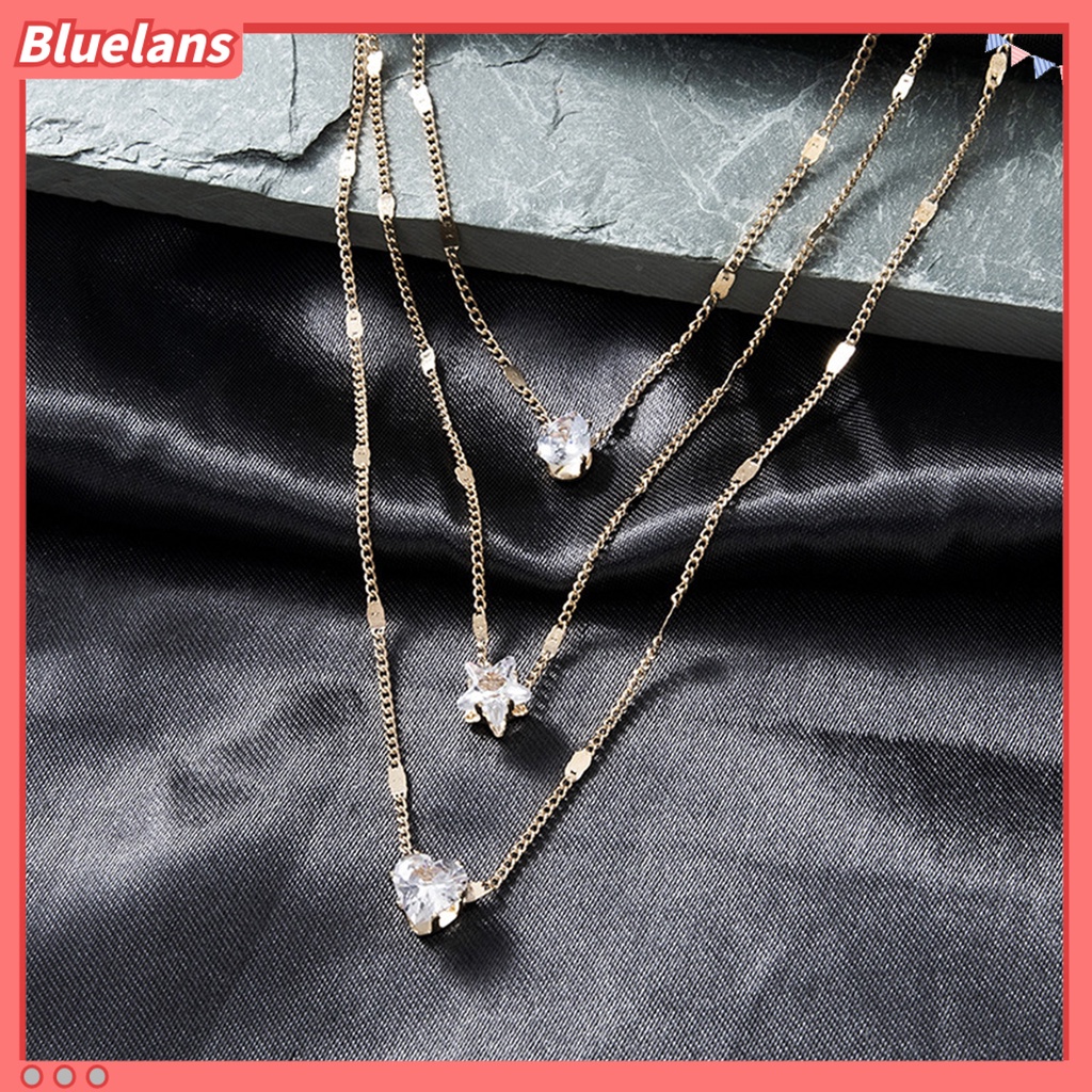 [BLS] Shiny Berlian Imitasi Adjustable Ekstensi Rantai Wanita Kalung Jantung Bintang Pesona Berlapis Liontin Kalung Pesta Perhiasan