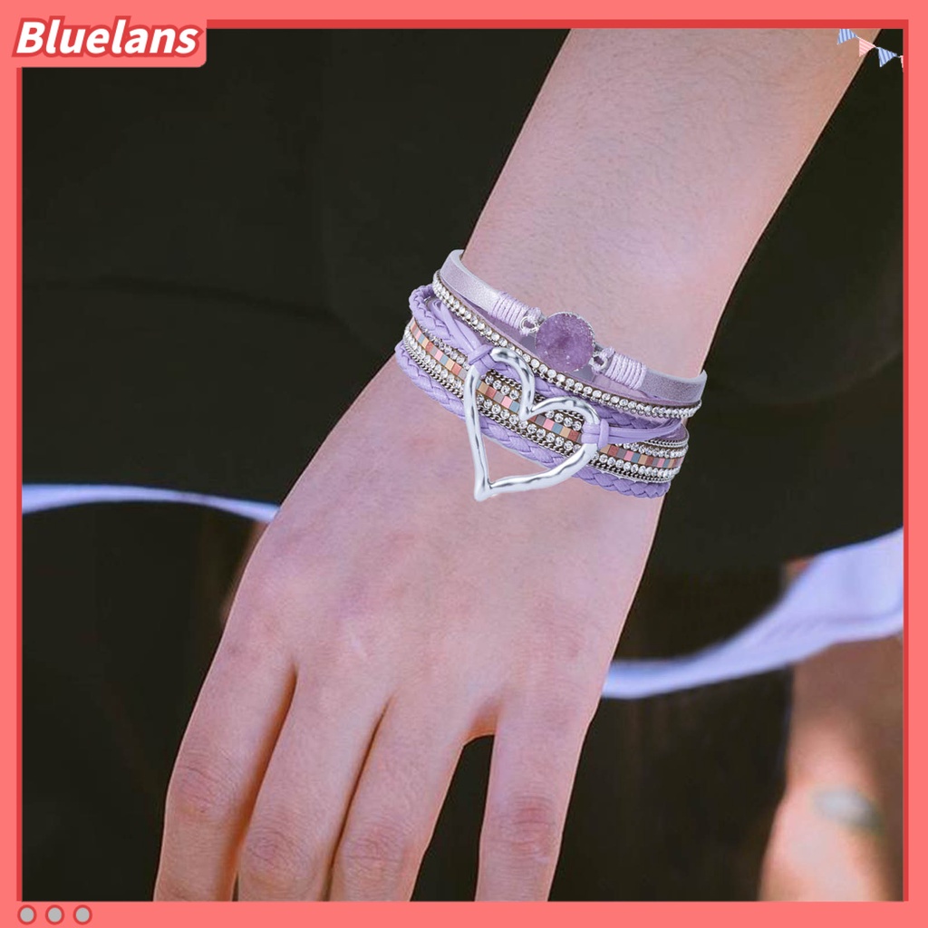 [BLS] Wanita Gelang Kulit Imitasi Cinta Hati Pesona Multi-layer Bohemia Resin Batu Hadiah Dikepang Punk Gadis Manset Bangle Fashion Perhiasan