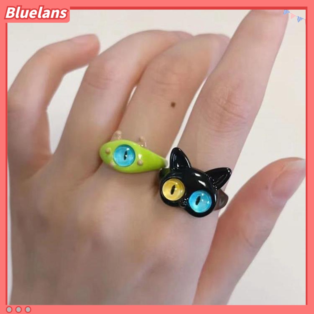 [BLS] Cincin Terbuka Indah Kartun Dapat Disesuaikan Tahan Aus Geometris Dress Up Hypoallergenic Mata Kucing Terbuka Pasangan Cincin Perhiasan Aksesoris