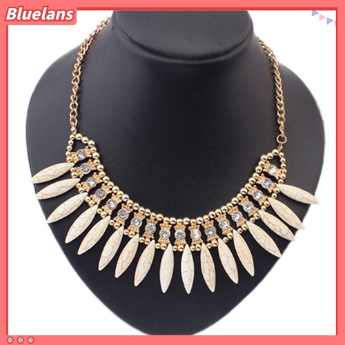 [BLS] Wanita Vintage Daun Berlian Imitasi Liontin Pernyataan Bib Kerah Kalung Hadiah Xmas