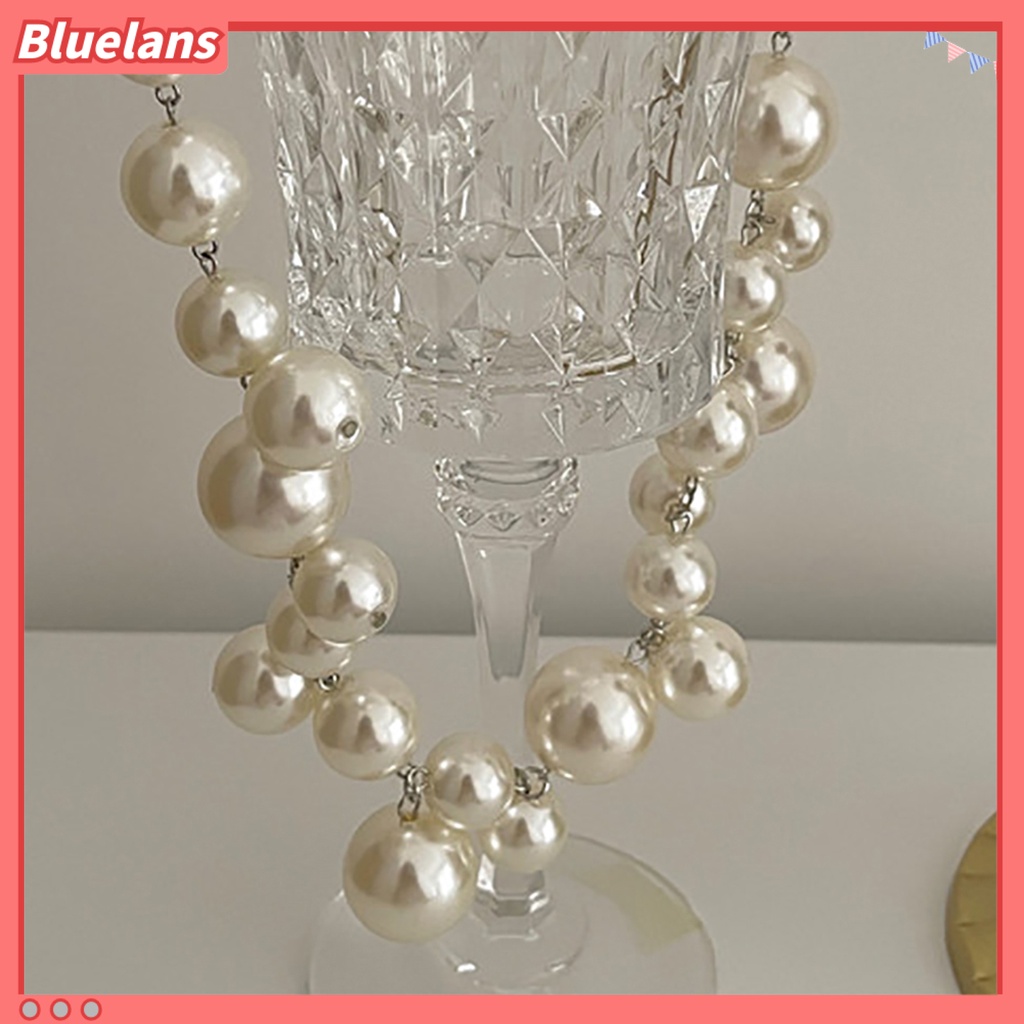 [BLS] Wanita Kalung Berlebihan Manik-Manik Tidak Teratur Elegan Ekstensi Rantai High Gloss Mutiara Imitasi Klavikula Kalung Fashion Perhiasan