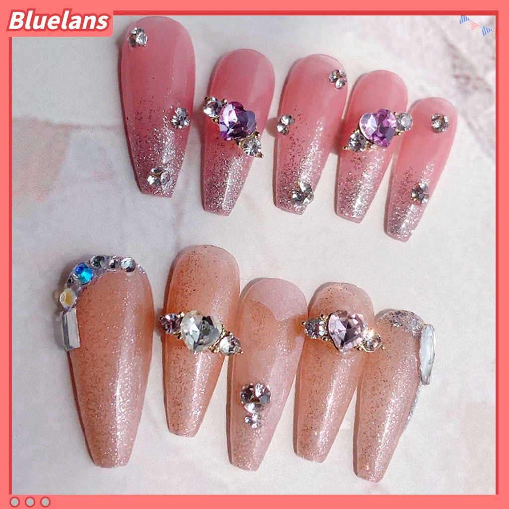 [BLM] 10 Pcs Aksesoris Kuku Indah DIY Manicure Alloy Perhiasan Berwarna Peach Hati Berlian Imitasi Nail Art Dekorasi Perlengkapan Manicure