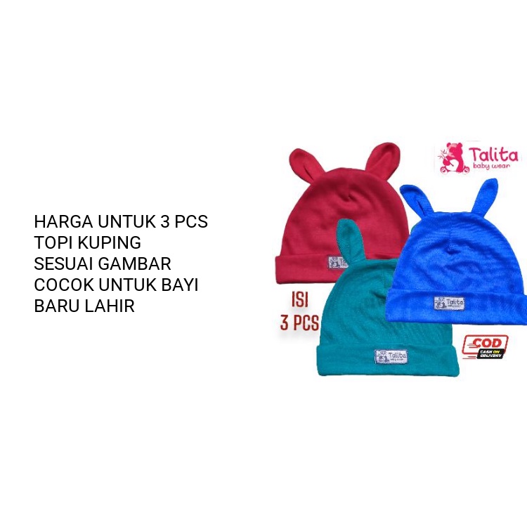 Talita 3 PCS Topi  Bayi Newborn Perlengkapan Baby Baru Lahir Topi Kuping Rainbow