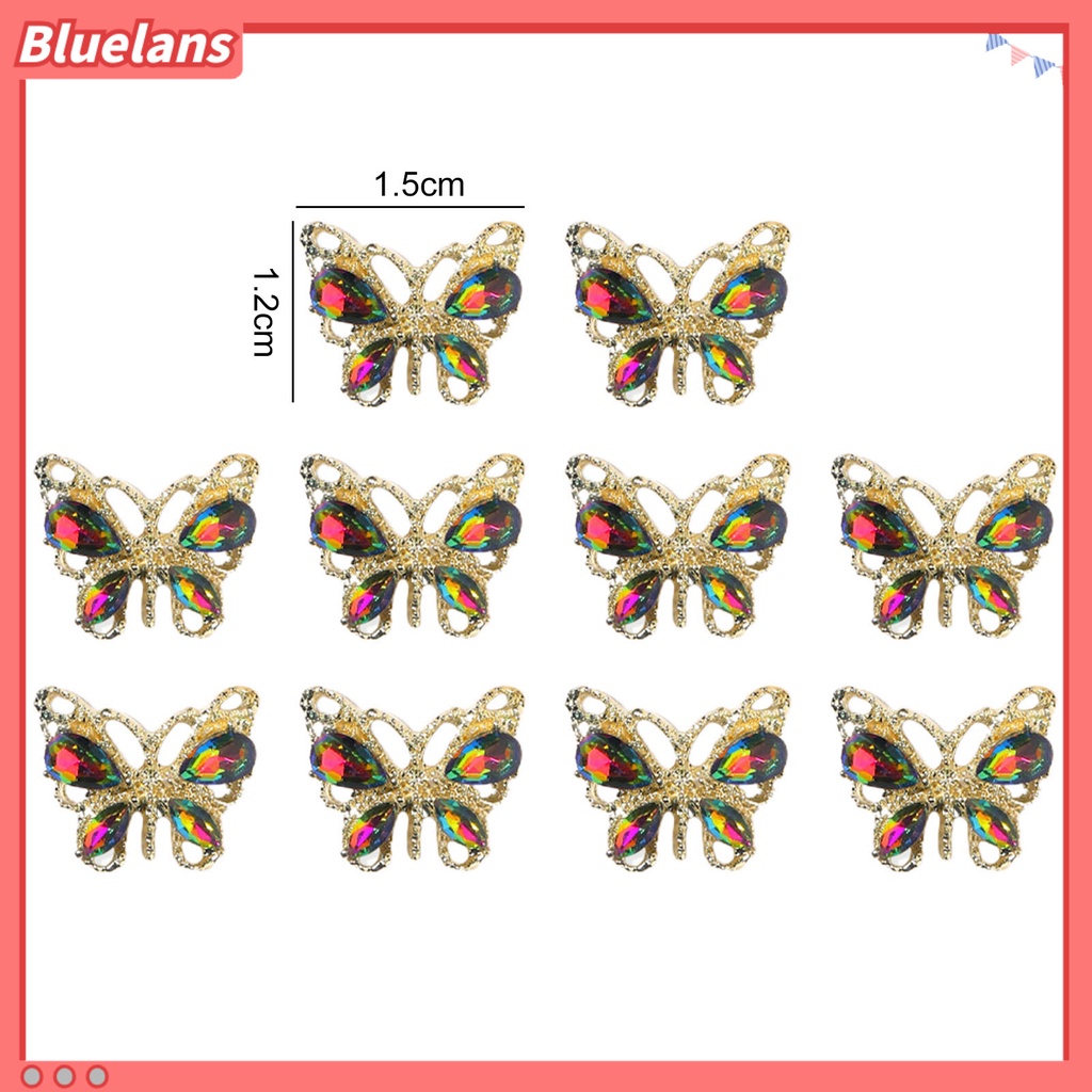 [BLM] 10pcs Kuku Berlian Imitasi Tiga Dimensi Bersinar Mewah Bentuk Kupu-Kupu Mudah Diterapkan DIY Nail Art Nail-Beauty Faux Crystal Nail Jewelry Charms Perlengkapan Salon Kuku