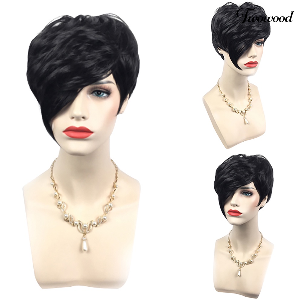 Twowood Fashion Wanita Seksi Panas Pendek Hitam Lurus Wig Cosplay Pesta Wig Rambut Penuh