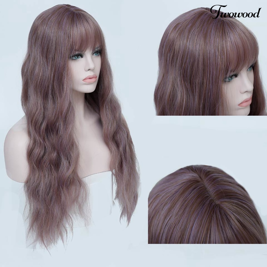 Twowood Wig Dengan Poni Cosplay Rambut Serat Panjang Keriting Suhu Tinggi Untuk Pesta