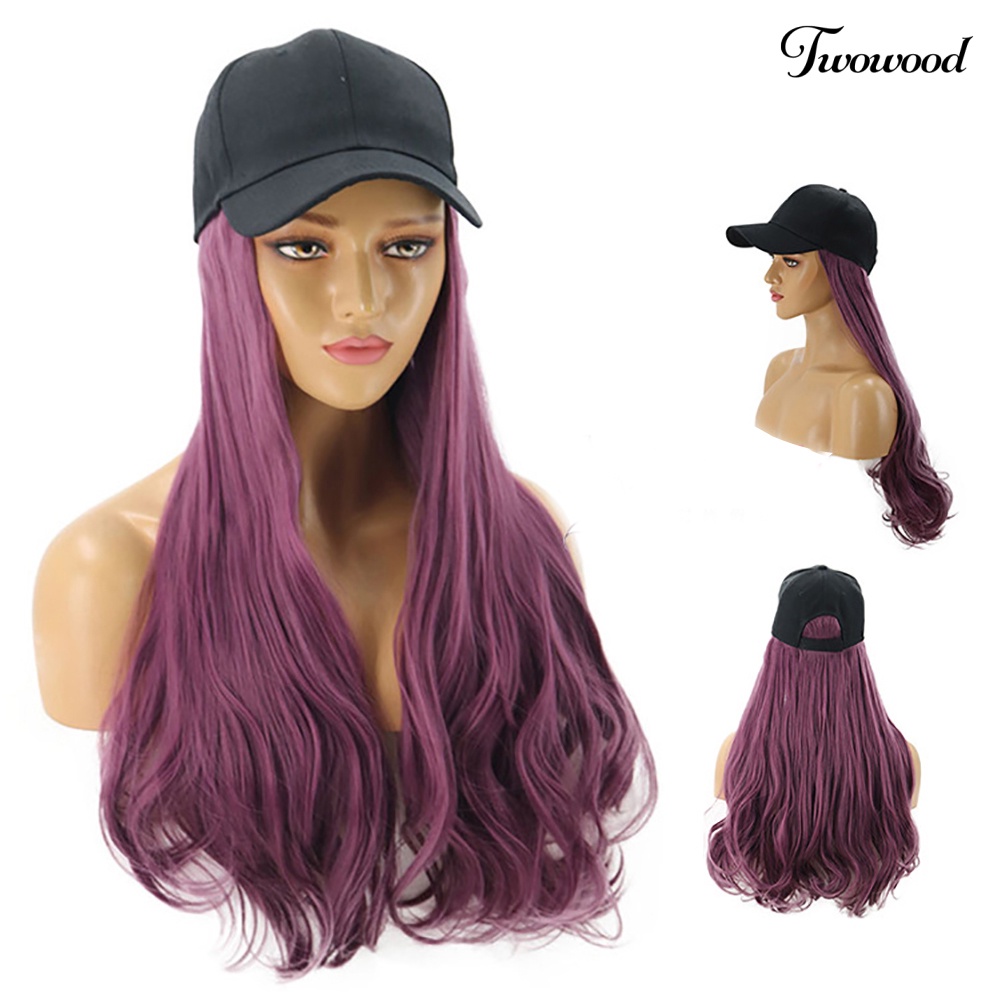 Twowood Wanita Gelombang Panjang Wig Sopak Rambut Sintetis Ekstensi Dengan Topi Baseball Cap