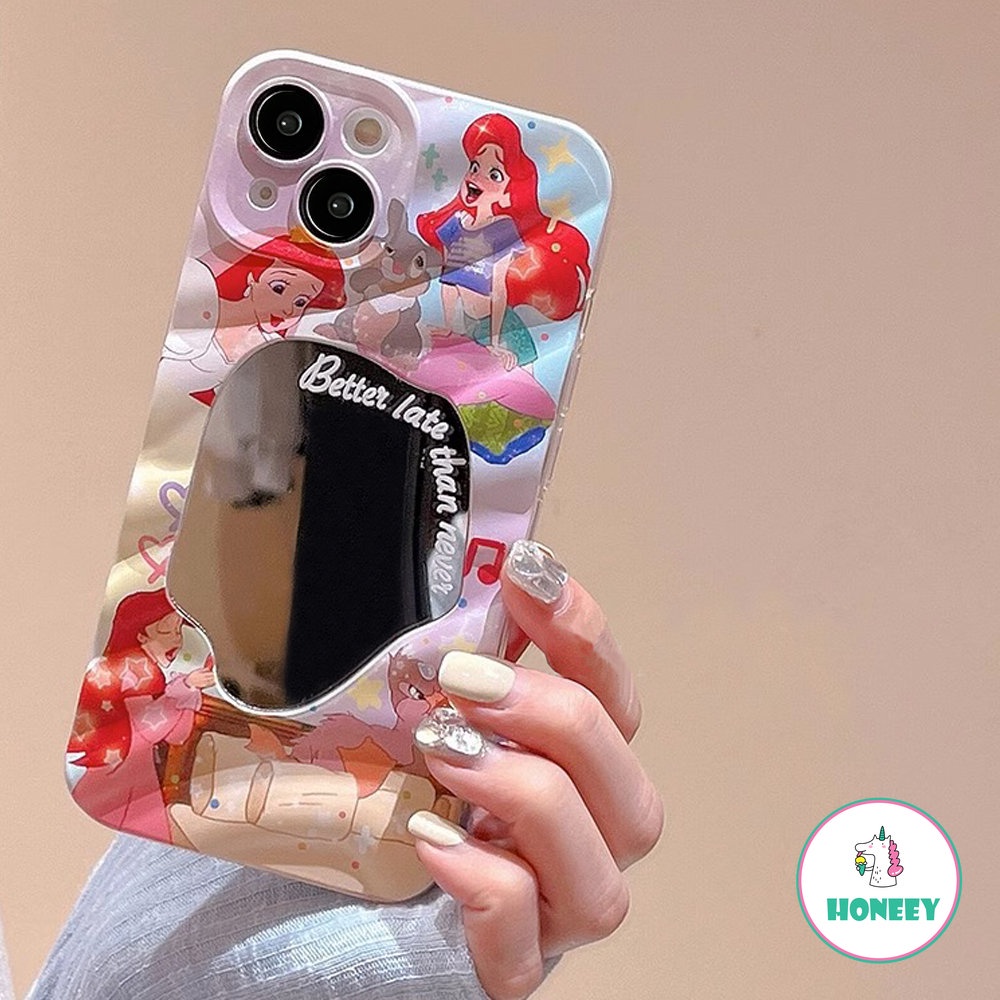 IPHONE Kartun Lucu Disney Princess Cermin 3D Pola Lipit Casing Ponsel Untuk Iphone14 13 12 Pro Max Case Iphone11Sarung Belakang Tahan Guncangan Lembut