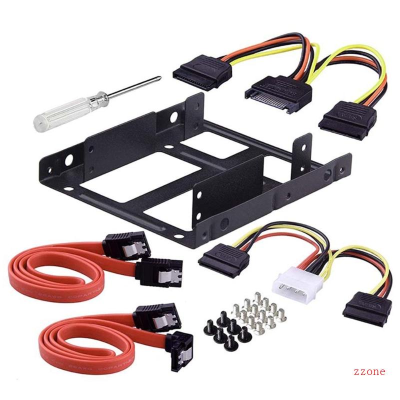 Bracket Mounting zzz SSD Untuk Adaptor Hardisk 25sampai3 5inci Dengan Kabel Dan Power Splitter Cable Screw Kit Metal