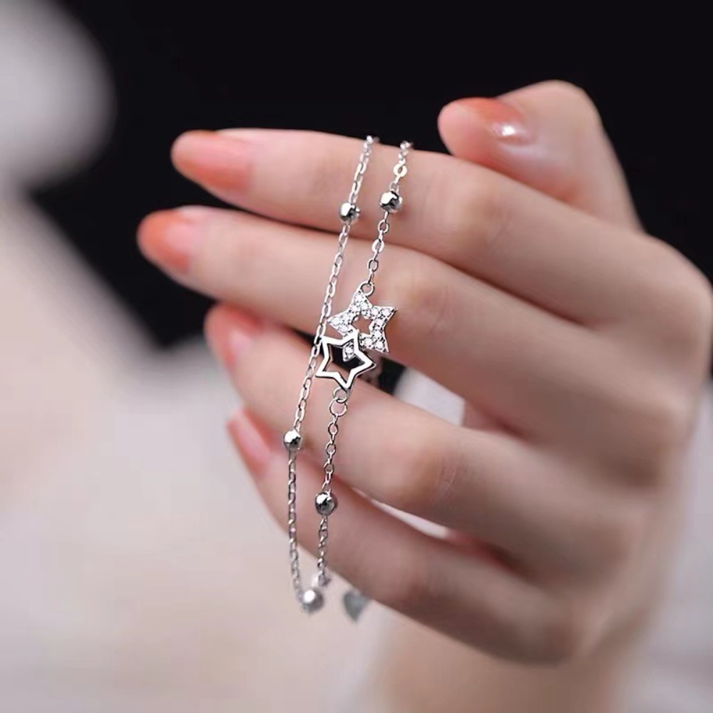 Deartiara Double Layer Star Bracelet Wanita Desain Orang Dalam Mode Cahaya Mewah Gelang Handpiece